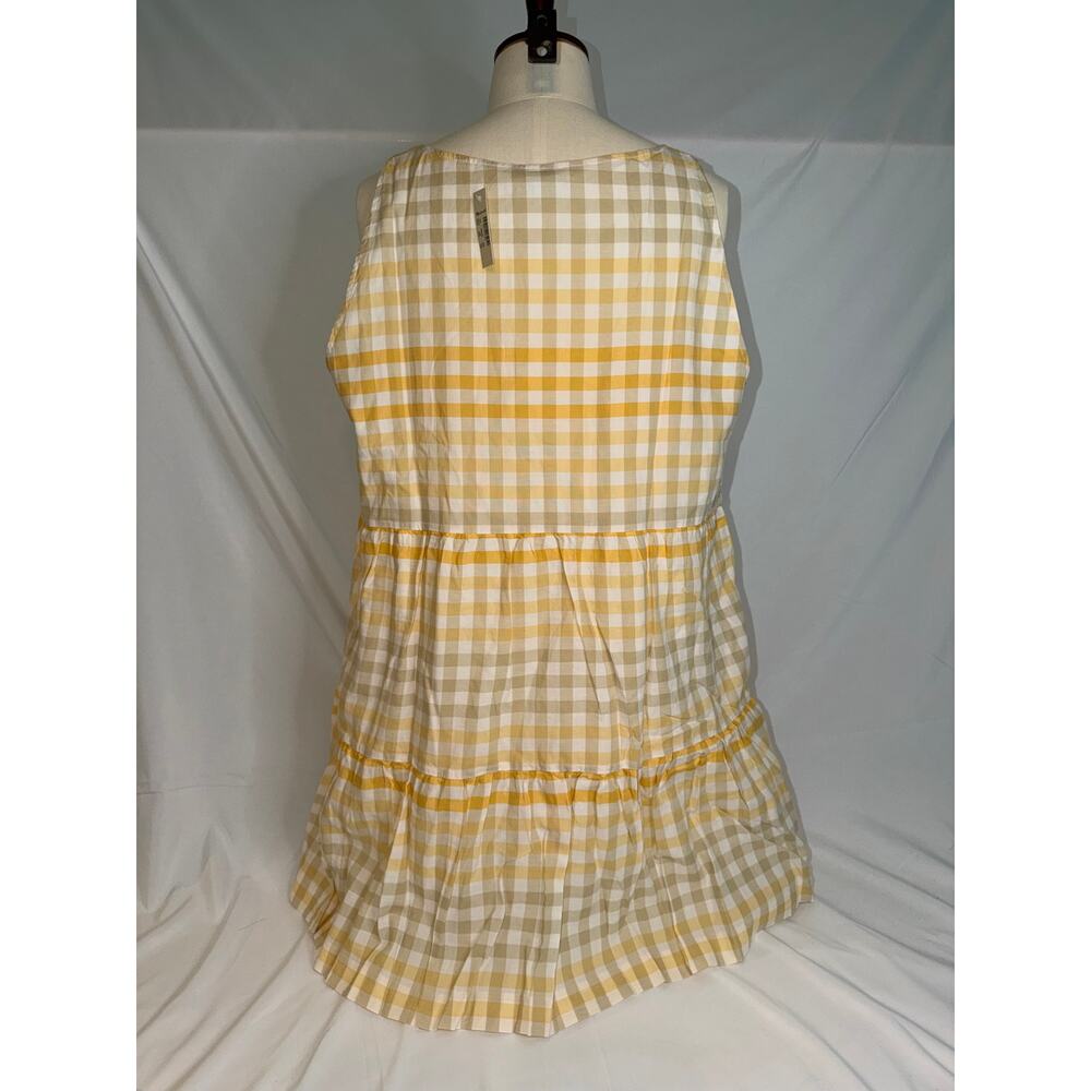 Madewell NWT Gingham Tiered Mini Dress XXL Yellow Plaid Sleeveless Button Front - Picture 3 of 5